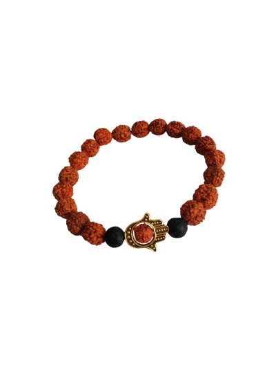 Hamsa Hand Rudraksha Lava Stone Bracelet